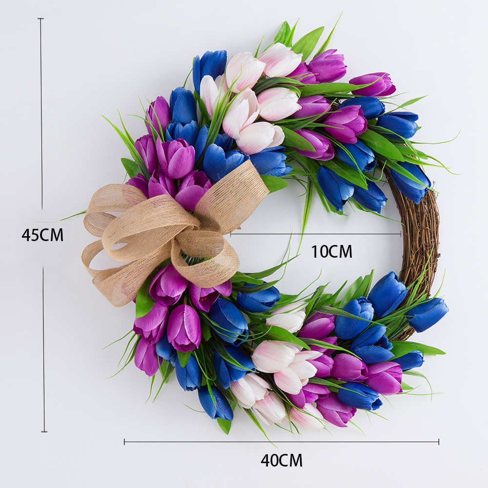 2022春款仿真郁金香花环 家居装饰花圈门挂 复活节日摆件藤圈壁挂