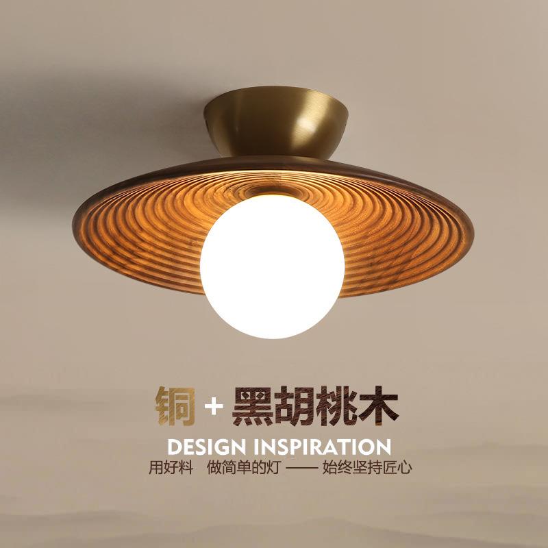 过道灯中式胡桃木全铜门厅玄关走廊创意衣帽间阳台灯具实木吸顶灯
