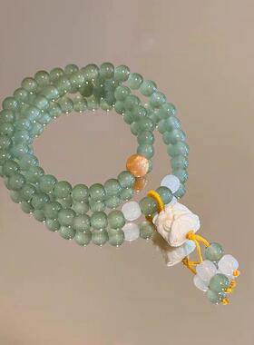 新中式醒狮双层叠戴串珠手链女复古夏天手串清冷感高颜值古风手饰