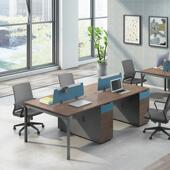 格诺瓦胡桃色职员屏风办公卡位2人位简约现代家俱四6人财务桌四位