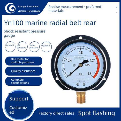 Yn100T船用抗冲击压力表后缘气压液压径向1.6Mpa