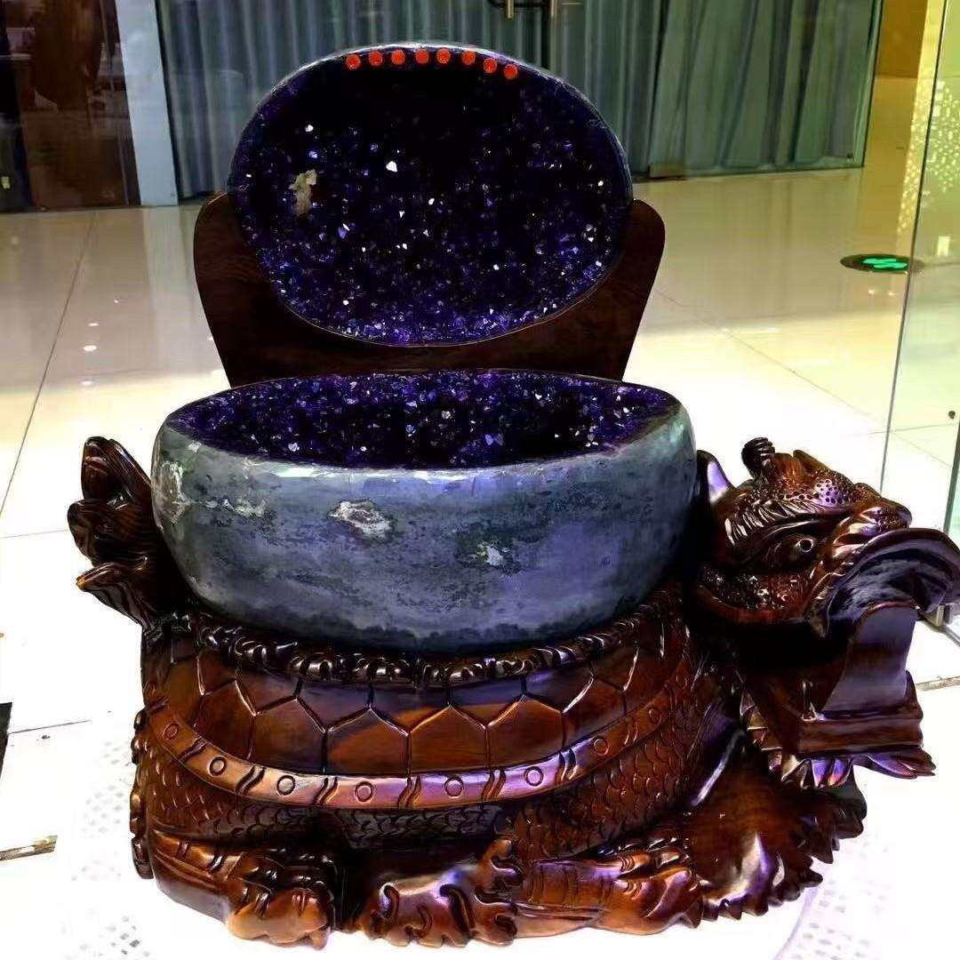 天然水晶洞聚宝盆摆件紫水晶洞摆件紫晶洞摆件水晶原石消磁容器