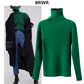 堆堆领毛衣女秋冬修身厚款绿色，高领打底衫洋气内搭2021针织衫