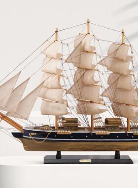彷真实木船一帆风顺帆船摆件高档新中式覆古办公室客厅玄关装饰品