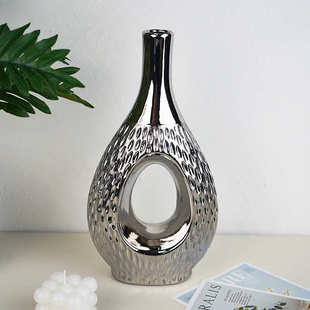 外贸花瓶陶瓷镀银摆件高级感欧式 插花花器客厅家居饰品出口