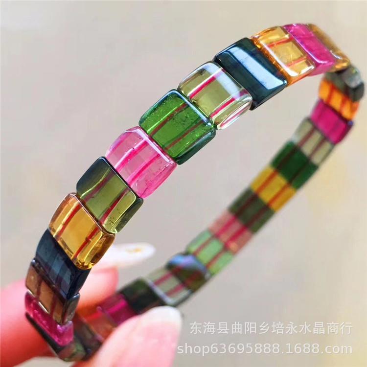 大量天然彩虹碧玺手排 天然巴西水晶手排女款厂家直销