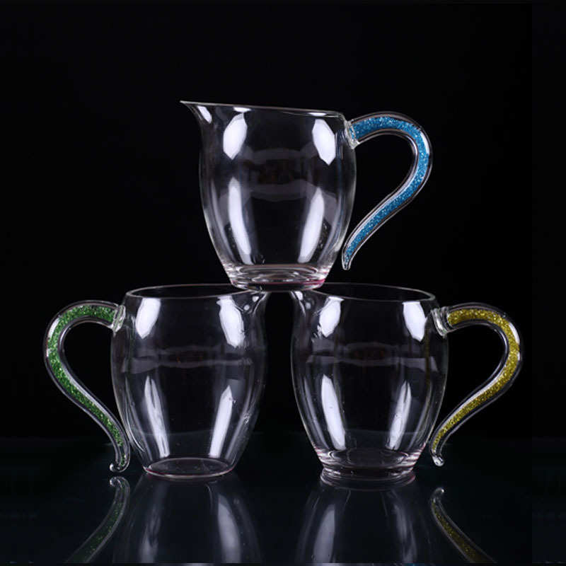 透明玻璃公道杯 高硼硅玻璃茶具茶海加厚彩把耐冷热分茶器公道杯