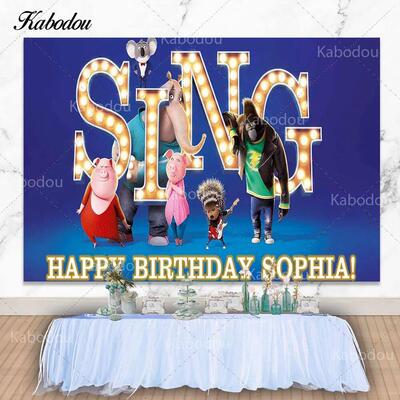 Animal Sing 2 Photo Backdrop Baby Shower Kids Happy Birthday