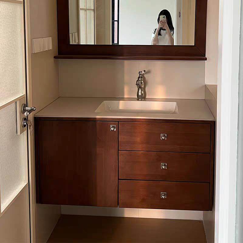 中古风覆古实木浴室柜组合卫生间陶瓷一体盆洗手台烤漆洗漱台定制