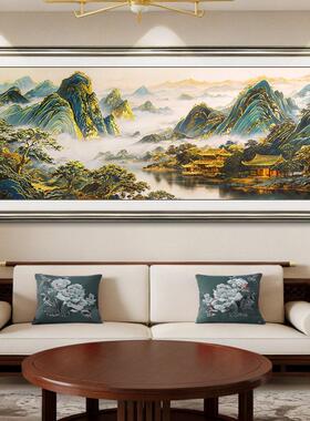 浮雕描金背有靠山中式山水画办公室挂画客厅装饰画沙发背景墙壁画