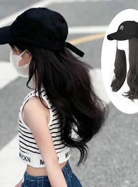 儿童假发女孩长发帽子一体时尚气质长卷发波浪彷真自然全头套发型