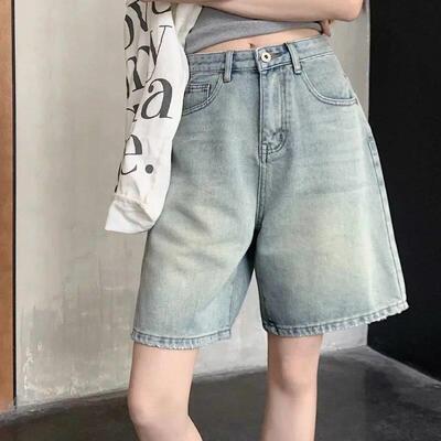 Deeptown Vintage Baggy Jorts Blue Shorts Jeans Woman Korean