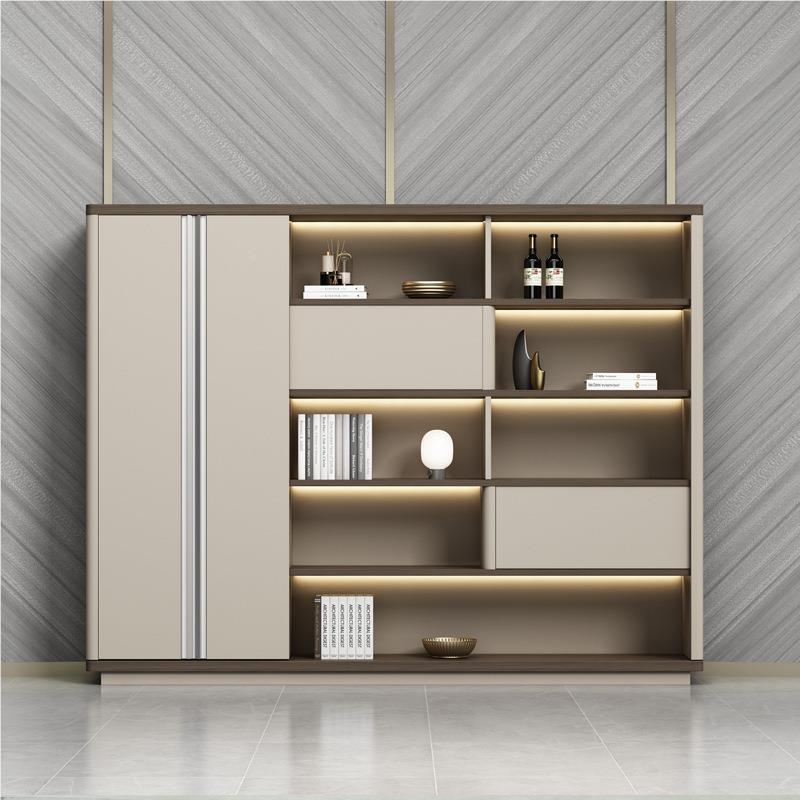 轻老板文柜件柜资木质储物柜简约现代B001档案柜带灯背景柜组奢料