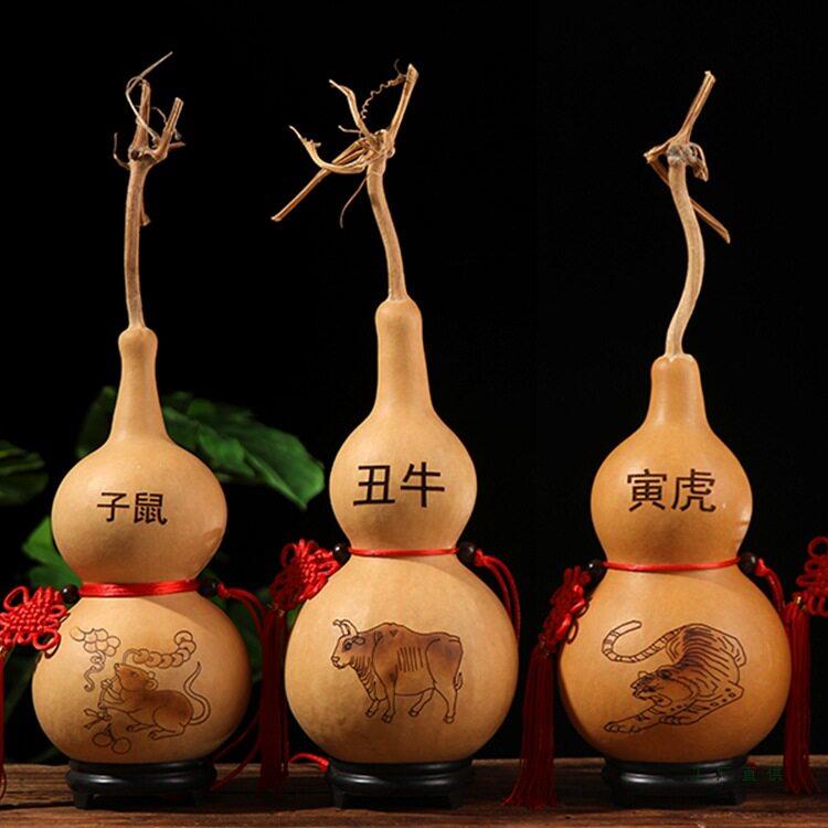 葫芦挂件十二生肖牛龙鼠虎兔蛇中国结木质大葫芦客厅生肖葫芦摆件图片