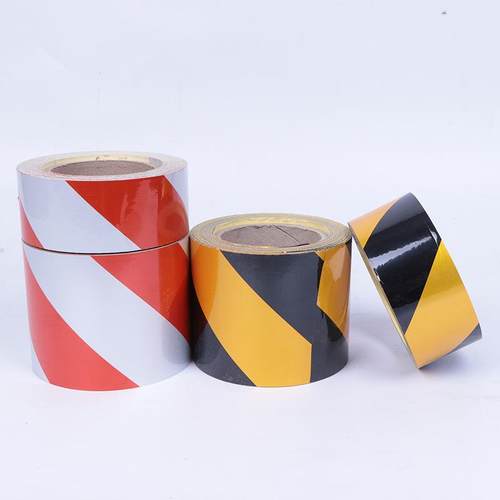 黑黄红白双色斜纹反光膜贴地安全警示带反光贴电力防撞贴标识贴