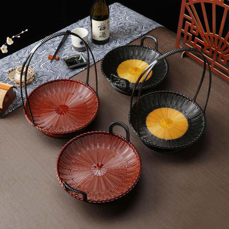 手提盛器塑料时尚水果篮插画花篮中式器皿摆件花艺小吃盘篮炸物篮