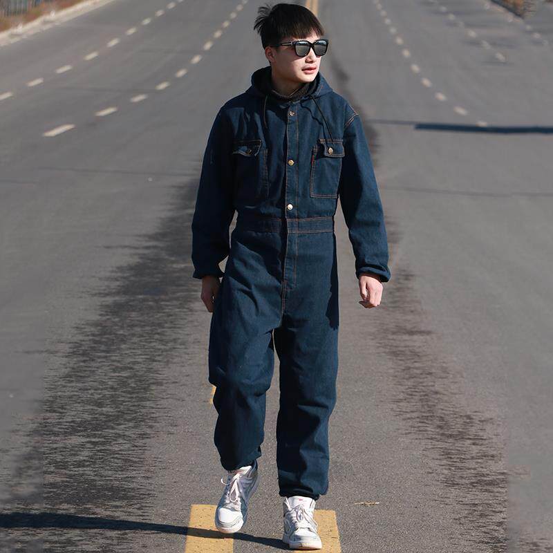 正品牛仔反条连体工作服套装劳男焊工喷蒸汽机维修防尘漆工作光服