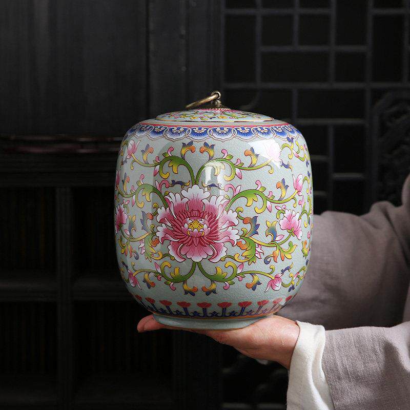 1公斤茶叶罐陶瓷大密封罐储存普洱茶罐搪瓷彩色家用茶筒礼盒茶具