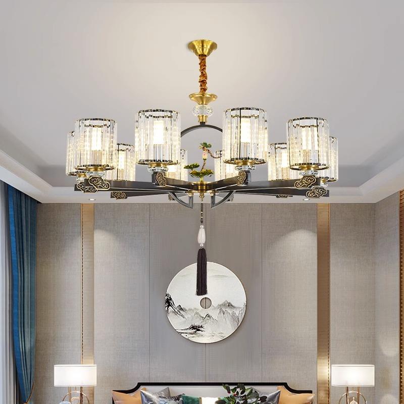 【严选】新中式灯全铜水晶吊灯客709厅灯大厅灯国风中家用大气餐