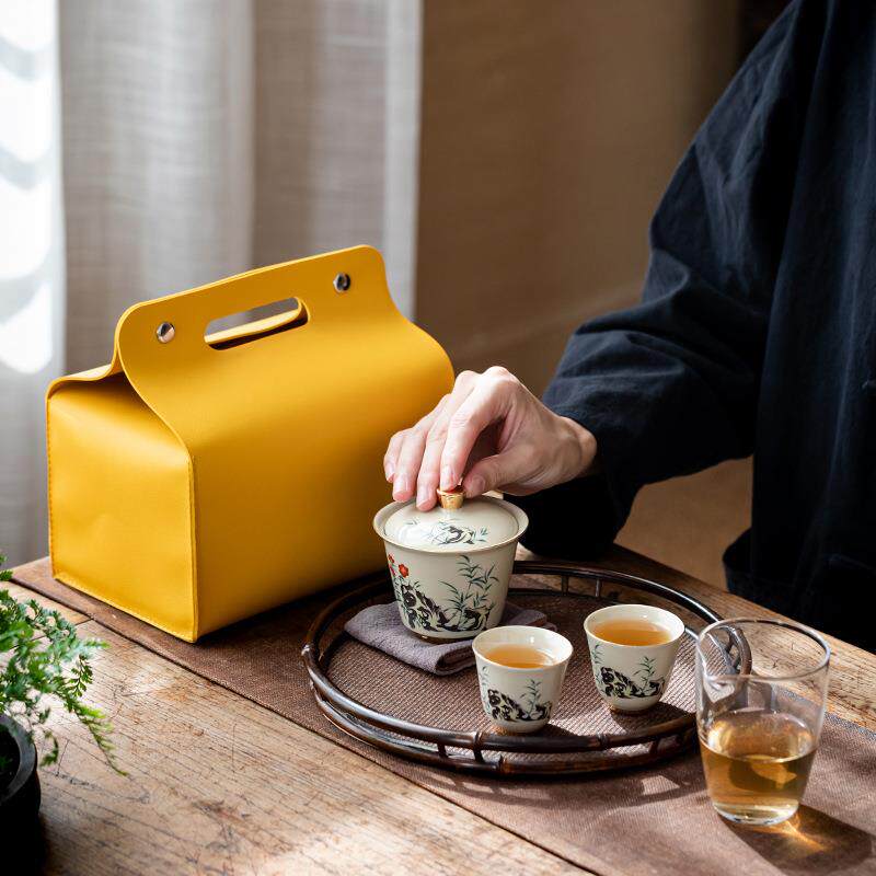 草木灰旅行茶具套装陶瓷便携1壶2杯玻璃茶海户外泡茶器随身快客杯