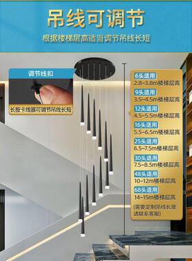 楼梯长吊灯复式中空大厅跃层极简现代简约挑空别墅loft旋转楼梯灯
