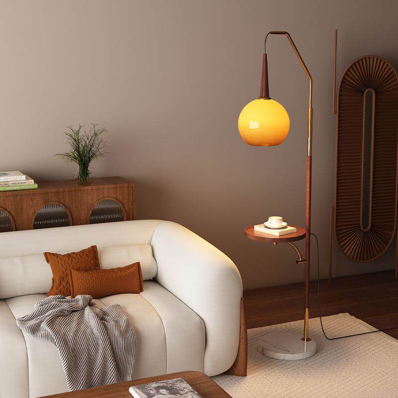 中古风客厅落地灯美式复古沙发旁立式落地灯茶几一体设计款卧室床