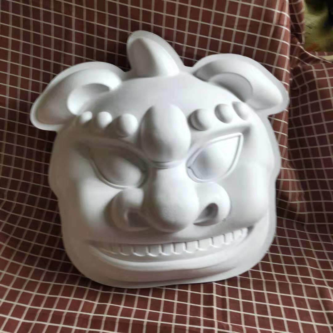43*43厘米手绘大号狮子头DIY白色纸面具纸浆醒狮空白年兽面具