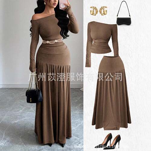 Women's Casual Fitted Solid Color Long Sleeve Top + Loose