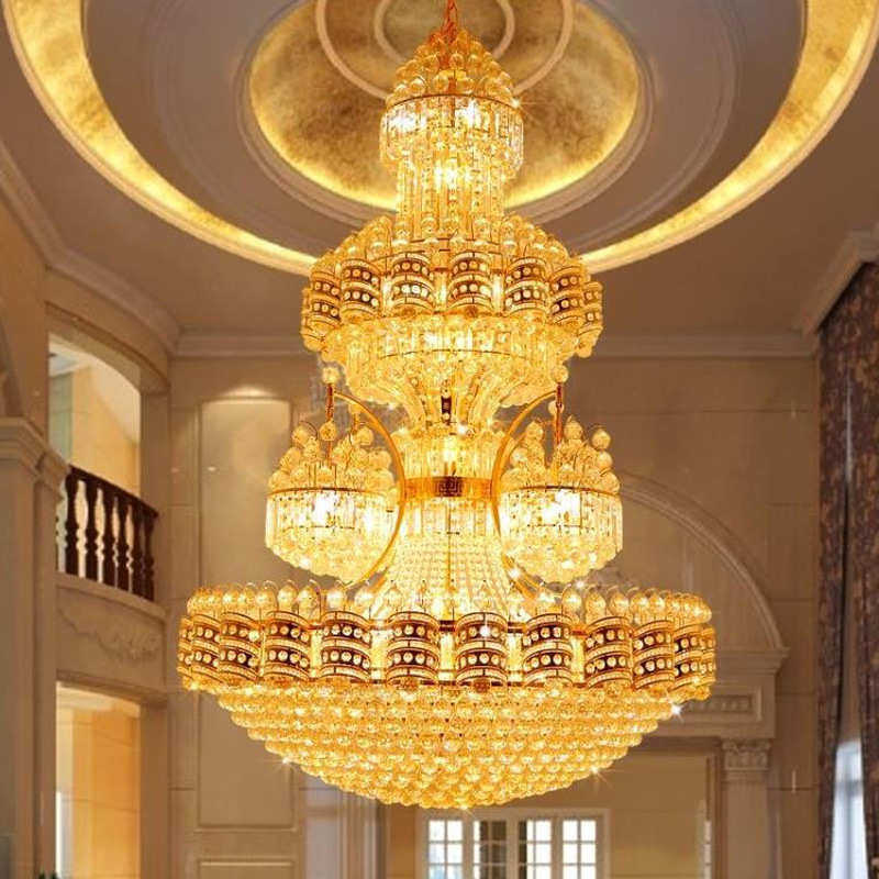 大欧式挑酒店吊灯吊灯新款楼空楼灯复式别墅大堂客厅中楼大厅水晶