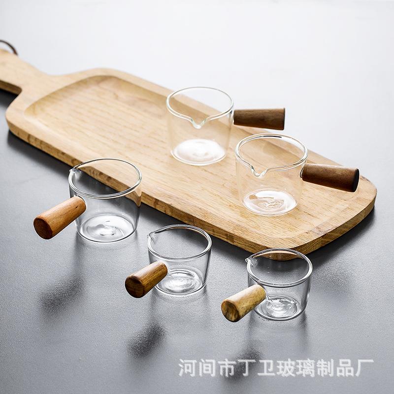 意式玻璃小奶盅 咖啡迷你小奶缸拿铁杯奶罐木柄小奶盅咖啡盎司杯