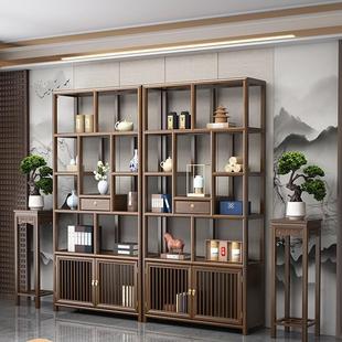 博古架实木中式 多宝阁茶叶置物架榆木隔断摆件办公茶室收纳展示柜