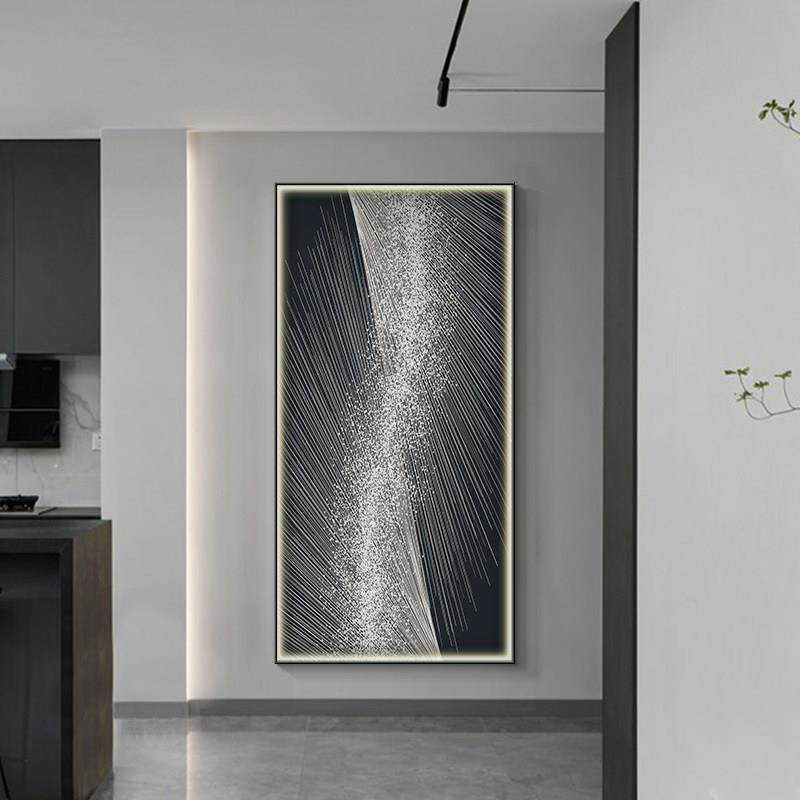 入户玄关装饰画 画带LED灯现代简约黑白抽象艺术画 画走廊过道壁