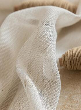 式原木风奶NXU油客亚麻纱黑边窗纱家卧室厅日阳台双层窗帘居窗纱