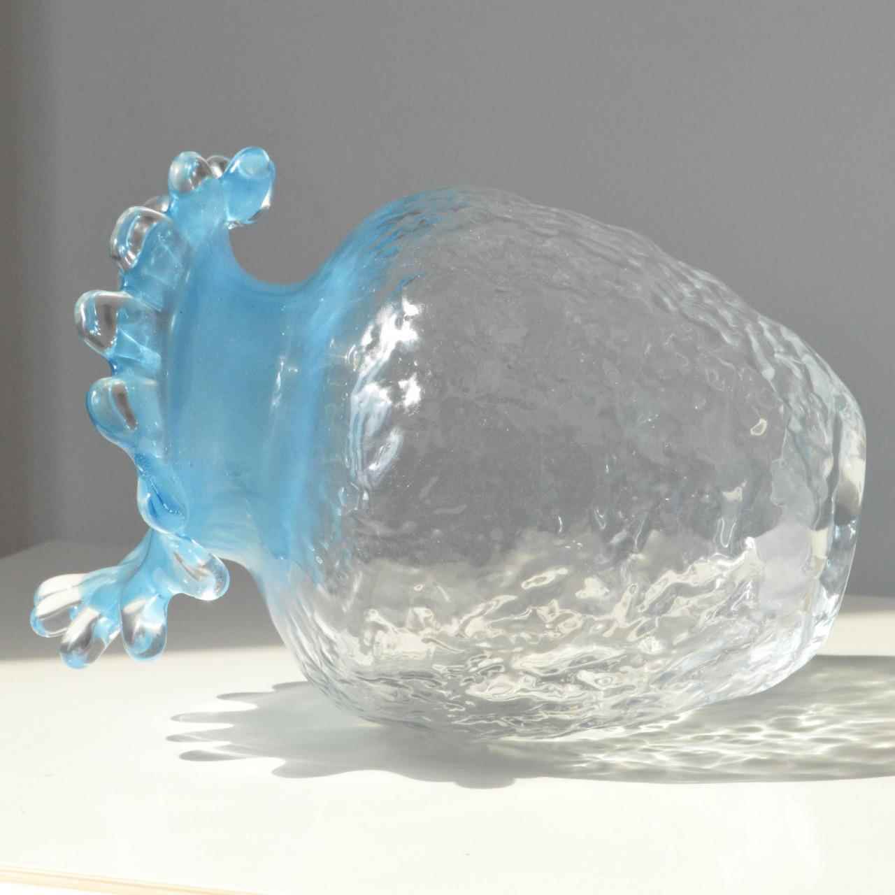 现代约轻奢蓝色简浪花口玻璃VCY插花鲜花郁金香花瓶家客厅居摆桌