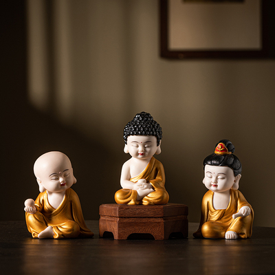 中式陶瓷婆娑三圣佛像摆件创意家居客厅小火彩如来工艺品禅意摆设