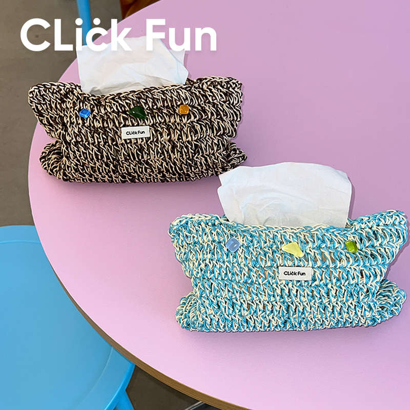 clickfun原创手工编织蜡绳纸巾套收纳袋桌面家居装饰 海盐拿铁