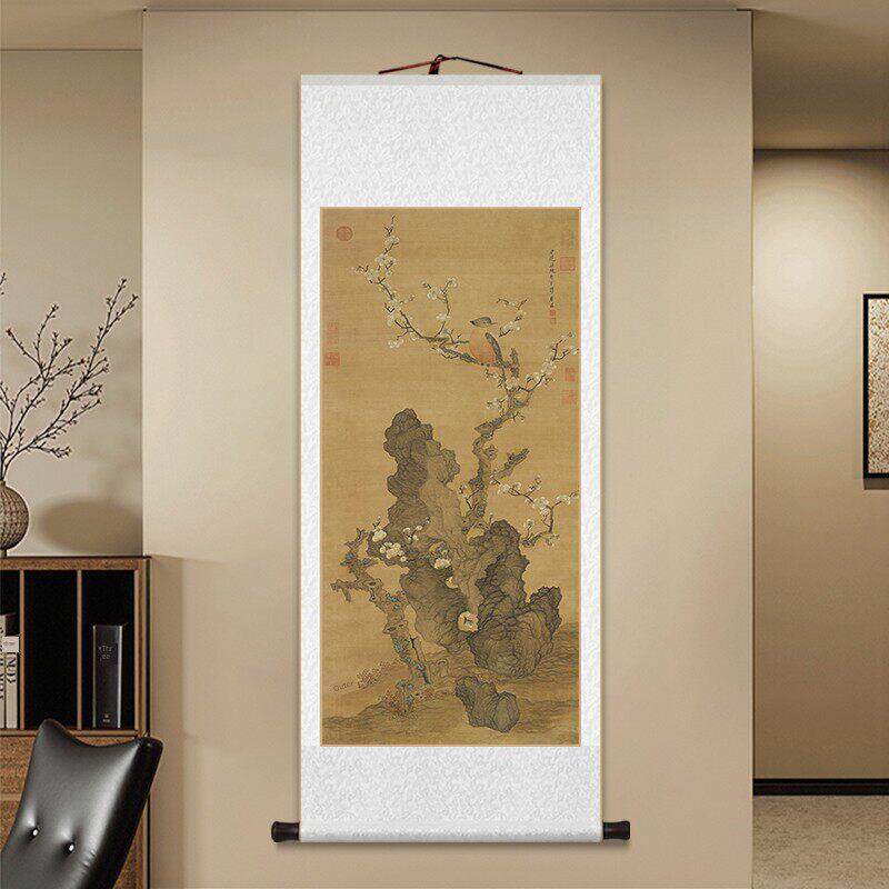 陈鸿祎梅花山鸟画卷挂画新中国花鸟装饰画客厅书房茶室入口壁画