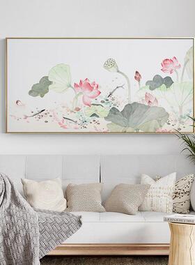 现代简约小清新荷花装饰画大横幅客厅沙发背景墙挂画大气餐厅壁画