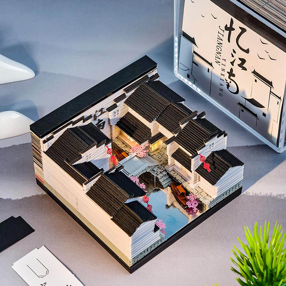 国风忆江南水墨3d立体纸雕手撕便利贴艺术摆件礼品送朋友中式礼物