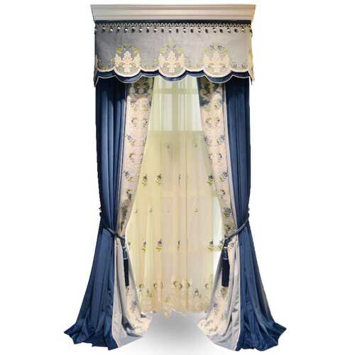 轻奢大气新中式绒布拼接绣花窗帘 别墅欧式窗帘布艺窗纱成品批发