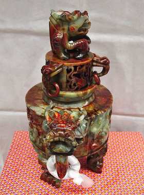 钰程本命年玉器 直径20CM岫玉九龙鼎香炉摆件大号公司财位摆件