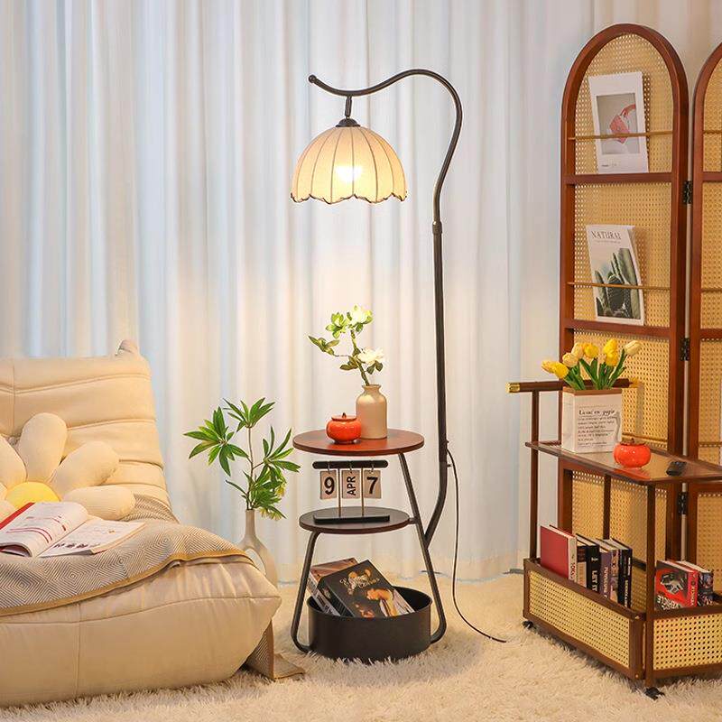 中古置物落地灯美式复古客厅沙发边几氛围灯具卧室床头柜一体台灯