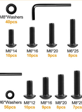 28角8pc8s圆头内六丝M6M盘头内六角螺机螺钉螺母平GCN垫盒装螺栓