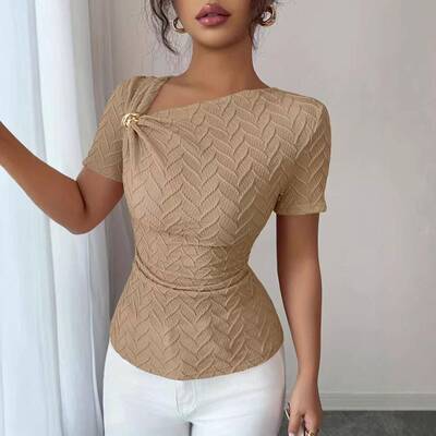 Elegant Women's Collared Button Front Top Slim Fit Blouse