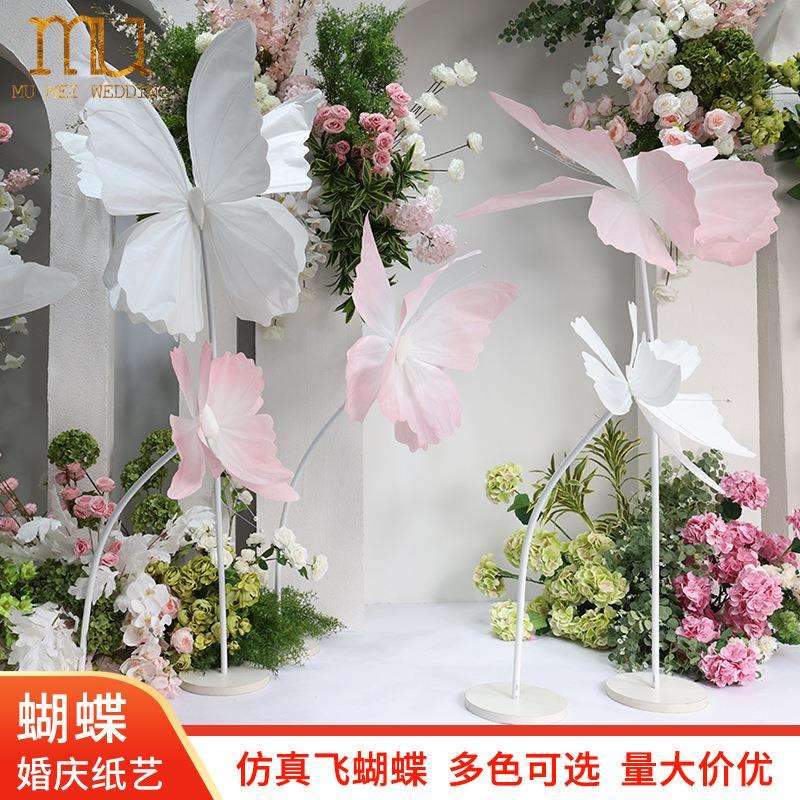 纸艺蝴蝶纸花体真丝水蝴影蝶橱窗美PSO陈摄道具防布置立装饰婚庆
