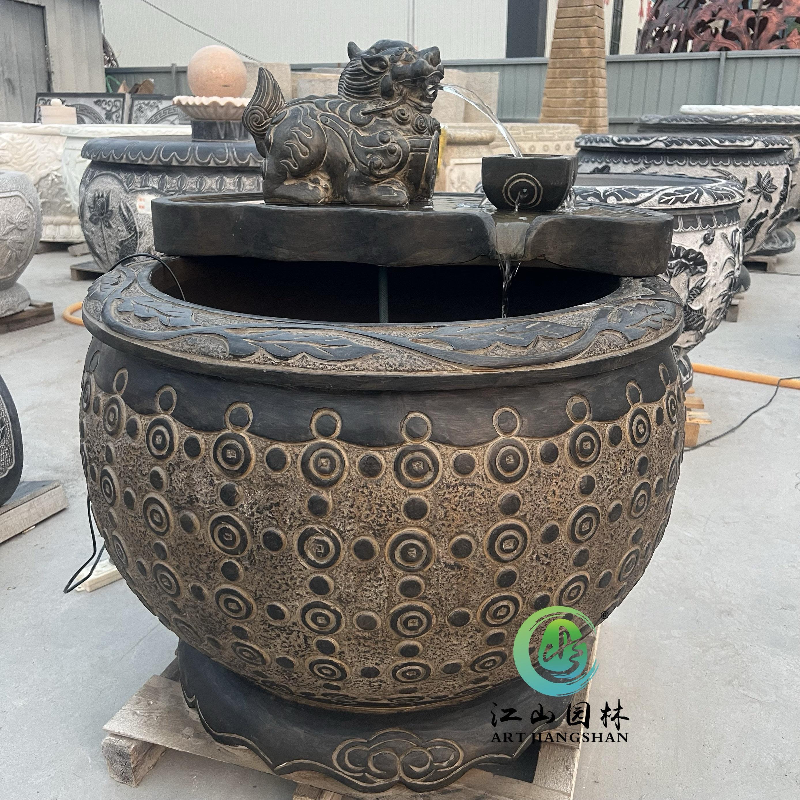 石雕花盆彷古石缸养鱼流水狮子石槽水缸荷花庭院门海户外摆件鱼缸