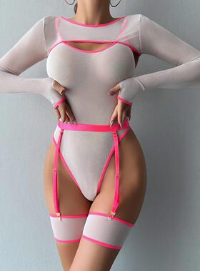 Sexy lingerie perspective camisole three piece suit