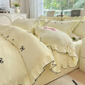 床上用品 款 新款 简约床笠四件套水洗棉刺绣学生床单三件套枕套四季