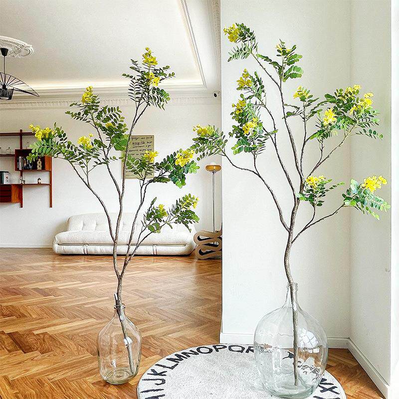 楼夏家仿真绿植黄槐花假花落地植物客厅卧室ins风小清新花卉摆件