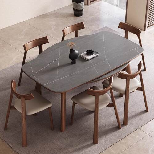 伸缩岩板实木餐桌小家用型可变圆桌现圆代简约轻奢33方户两用餐桌
